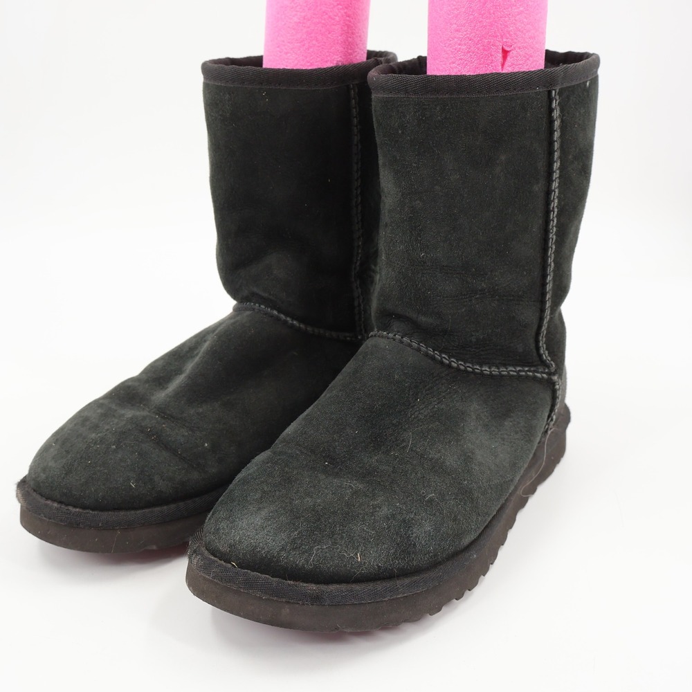 UGG‎ Classic Short Boots Womens 7 Black Suede Shearling 5825 Mid Calf